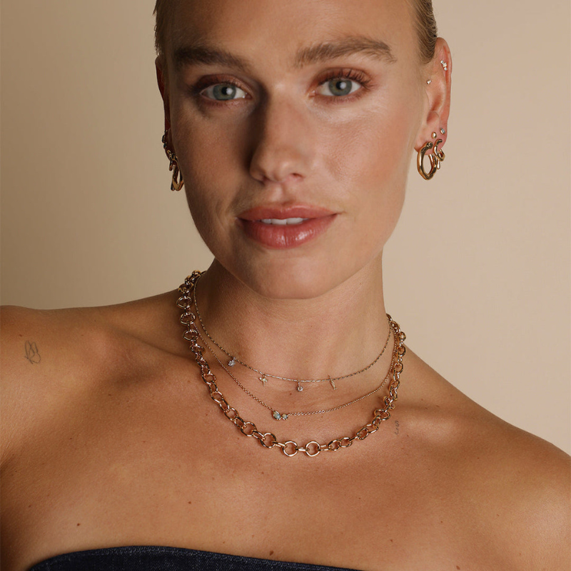 Collier Pendentif Duo Opale Minimaliste pour Femme